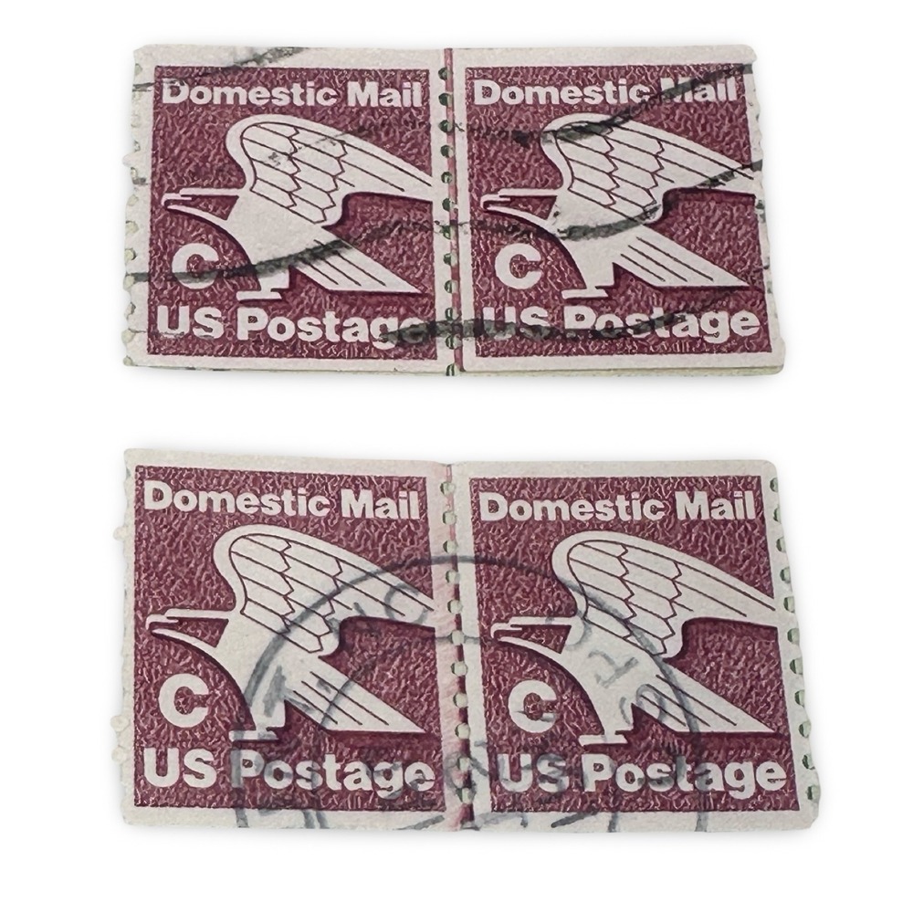 Vintage US Postage C Rate Eagle Domestic Mail Stamps 2 Pairs Used Maroon 1981